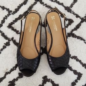 Naturalizer Leather Wedge Peep Toe Slingbacks